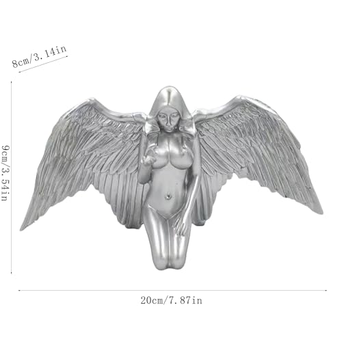 Estatua de Ángel Arrodillado Nude de Resina Plateada miniatura 2