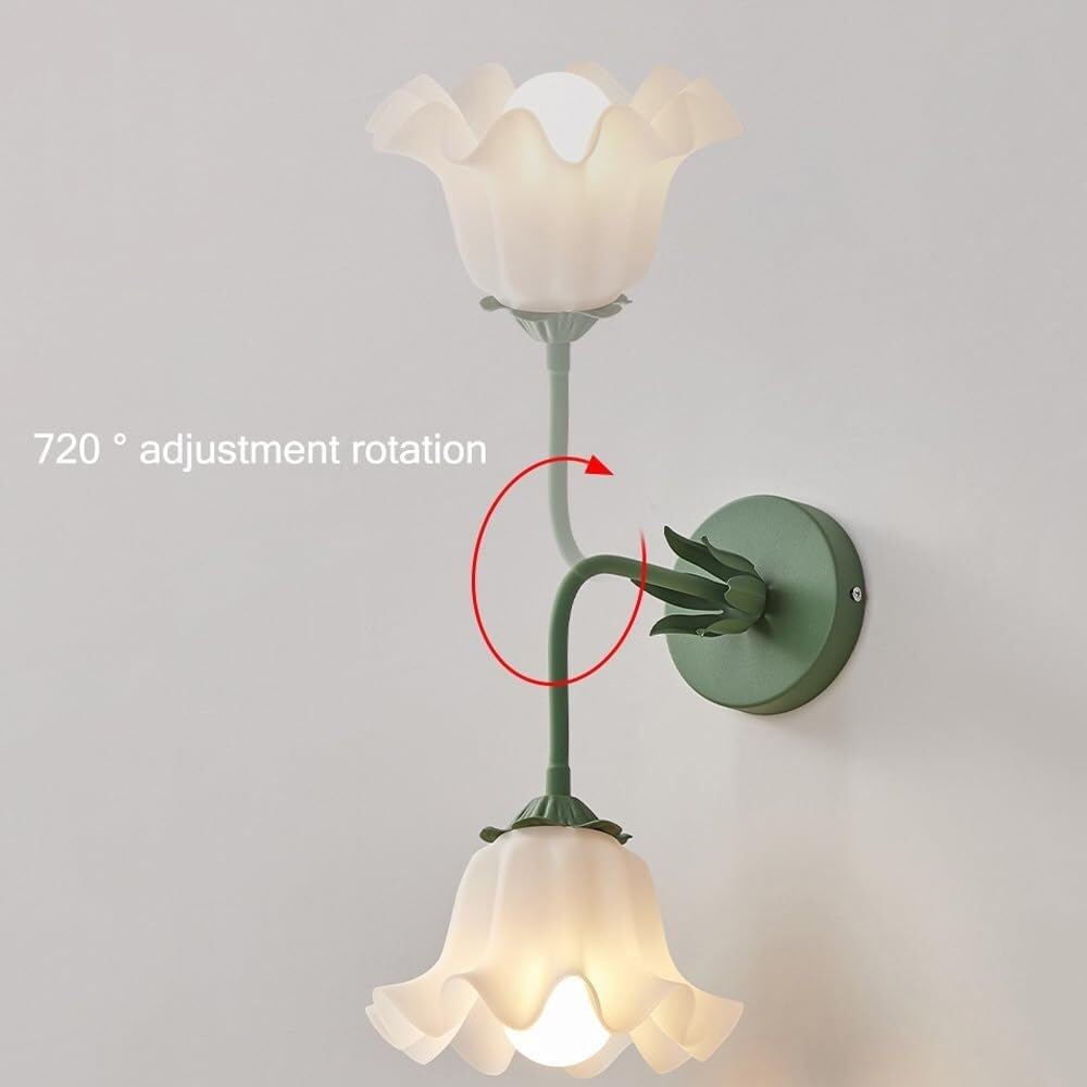 Applique Floreale A Parete In Stile Nordico Moderno – Lampada Da Muro 2 Luci E14, 35x45 Cm, In Metallo E Vetro, Per Camera E Soggiorno