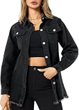 Denim Jackets for Women Casual Long Boyfriend Distresse Frayed Hem Shacket Jean Jacket Autumn Spring