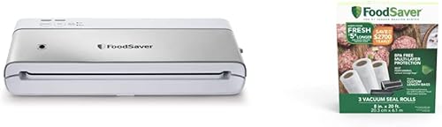 FoodSaver Máquina selladora al vacío compacta, bolsas blancas y selladoras al vacío, rollos para almacenamiento hermético de alimentos y Sous Vide,