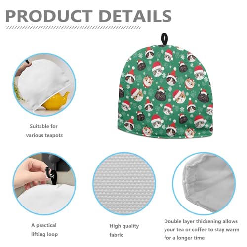 Image of Christmas Cat Print Tea Cozy Creative Insulated Tea Cosy Extra Thick Home Kitchen Decoration Creative Gifts Dust Teapot Cover Kitchen Accessories for Festival