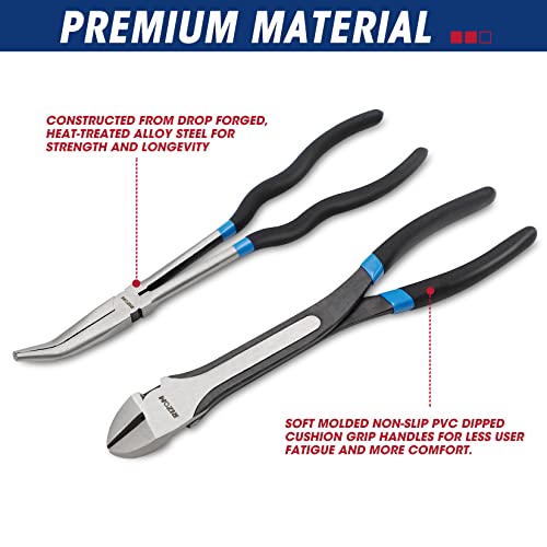 RIZOM 5-Piece 11 Inch Long Needle Nose Pliers Set, Extra Long Reach Pliers Set, 45°&90° Bent Needle Nose Pliers, Circle Nose and Diagonal Pliers for Narrow Spaces and Limited Areas