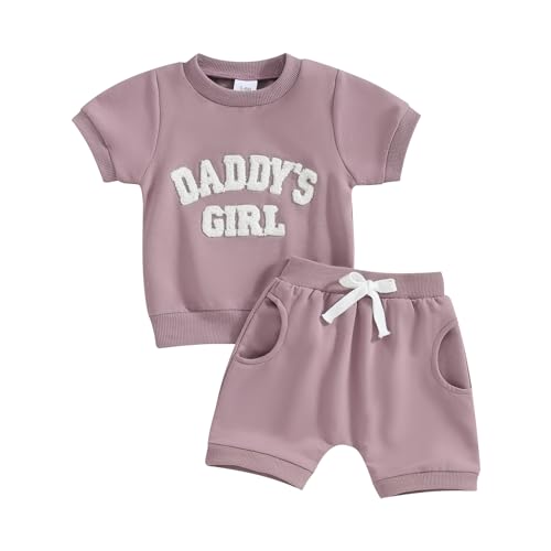 Image of FIOMVA Toddler Baby Girl Summer Clothes Outfits 0 3 6 9 12 18 24Months 2t 3t Letter Short Sleeve Top Shirt+Short Pants Set