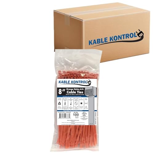 Kable Kontrol Cable Zip Ties, 8 Inch, 10000 Pcs, 50lbs Test, Orange
