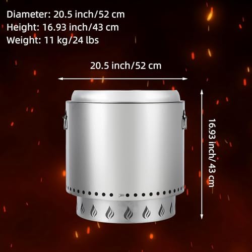 20.5'' Smokeless Outdoor Fire Pit - 24lbs Stainless Steel Wood Burning Stove w/360° Airflow & Ash Pan, Portable Fireplace for 4-6 People, Backyard, Patio, Camping