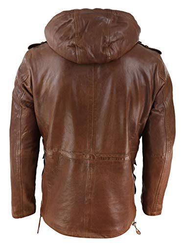 Mens 3/4 Long Real Leather Duffle Jacket Coat Safari Detachable Hood Military4