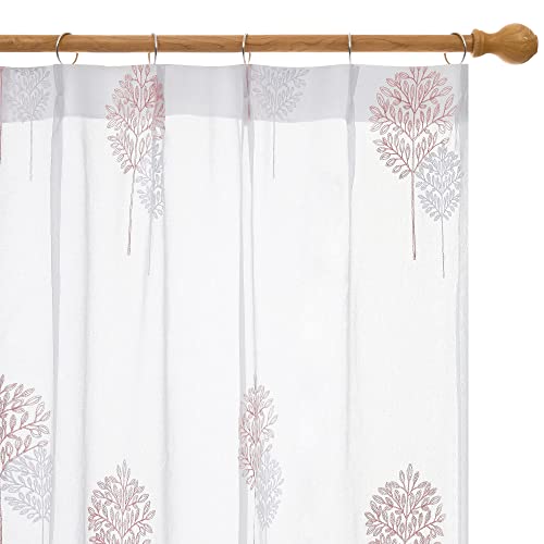 Deconovo レースカーテン UVカット 外から見えない 幅100x丈133cm 2枚組 ピンク 木柄 おしゃれ 断熱 保温 猛暑対策 透けない 柔い 北欧