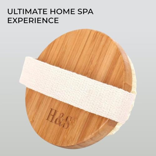 H&S Bambus Holz Körperbürste - 2 Stück - Trockenbürste & Massagebürste mit Naturborsten für Körper Peeling & Cellulite und Wunderbar in der Schwangerschaft - Holzbürsten Set Massage - 2 Trockenbürsten