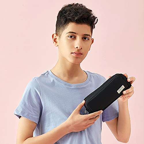 Image of Canvas Large Capacity Pencil Box for Girls & Boys, 3 Compartments Pen & Pencil Pouches, Aesthetic Stationery Pouch for School Kids College Students, Cute Stationary Gift for Children (Black)