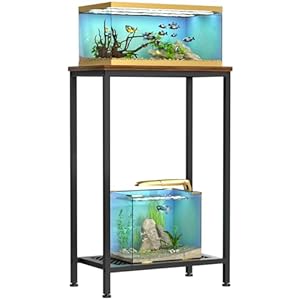 Fish Tank Stand, 5-10 Gallon, 2-Tier Small Aquarium Stand, Metal Reptile Breeder Turtle Terrarium Stand Rack for Home Office, Load 350lbs, 20.86″ L x 11.81″ W x 32.08″ H, Black