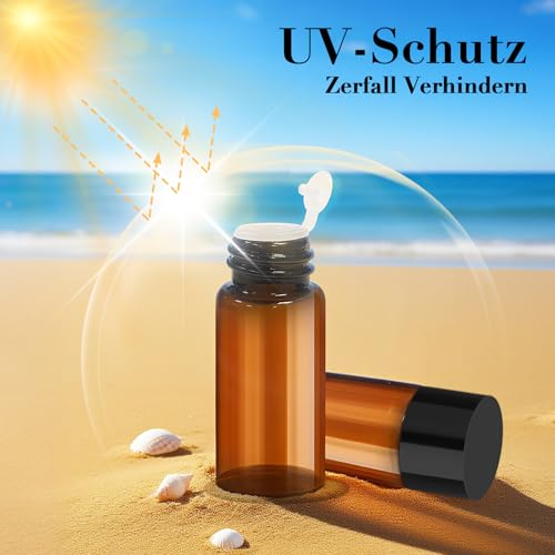 Maxumille 30 Stück 10ml Fläschchen für Ätherische Öle, Mini Braun Leere Glasflaschen mit Innere deckel, Pipette 3ml, Spritze & Aufkleber, Kleine Fläschchen zum Befüllen für Spa Massage Aromatherapie