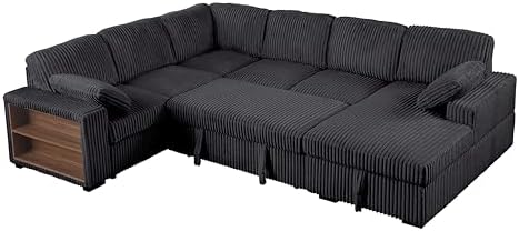 ERYE Oversized U-Shaped Pull Out Sleeper Couch Bed, Modern U Shaped Sleeper Sectional Sofa Corduroy Corner Convertible Sofa Bed with Storage Chaise Lounge and Cabinet - Thumbnail 3