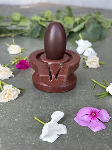 Image of Shivam VASTU AKAL 1.5 inch Original Narmadeshwar Narmada Shivling with 3 inch Narmada Stone Yoni Base Jaladhari (Swayambhu Shivling, Brown Damru Jaladhari)