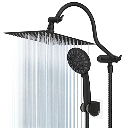 All Metal Shower Head, 10'' High Pressure Rainfall Shower Head/Handheld Showerhead Combo With 12'' Adjustable Curved Shower Extension Arm, 7-Spray, 71'' Hose Showerhead Holder, Oil-Rubbed Bronze #TOP2