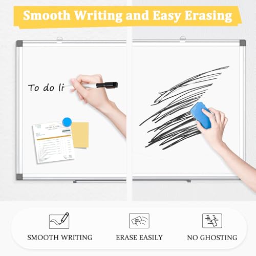 Double-Sided Magnetic Whiteboard, 36" x 24" Dry Erase Board Aluminum Frame for Wall, White Board Marker Board for Kitchen, Memo, School, Home, Office image 6