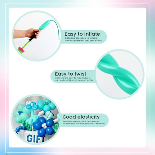 Image of 260 Balloons - Teal Long Balloons for Balloon Arch & Party Decor, 100Pcs