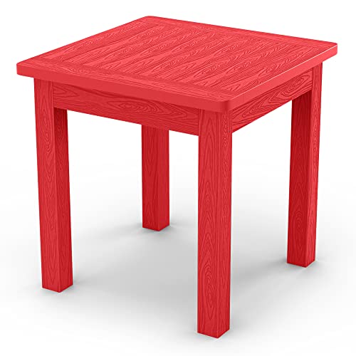 Yefu Oversize Outdoor Side Table, 18 Inch Outside Plastic Adirondack Side Table Weather Resistant, Hips High Strength Rustproof Waterproof Material For Patio, Pool, Front Porch Table(Red) #TOP1