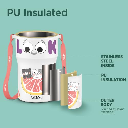 Image of Milton Steel Helio 400 Thermoware Water Bottle 370 ml with One Touch Safety Lock & Twin Lid Sip or Gulp, Long Hours Hot & Cold, Leak Proof, ISI Certified, PU Insulated, for Kids, Gym,School,Light Pink