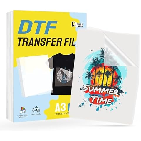 PlanetFlame DTF Transfer Film A3(11"*17")50 Sheets Double-Sided Matte Direct to Film Transfer Paper on All Fabrics Cover