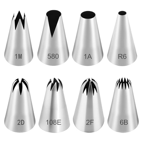 8 piezas boquillas pasteleras profesionales grandes, Boquillas de Acero Inoxidable, Boquilla reutilizable para decorar pasteles - Pasteles, galletas, postres