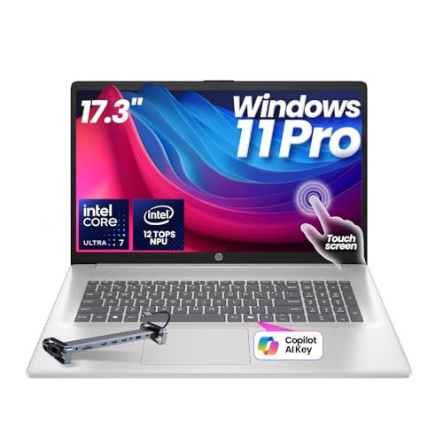 Image of HP 17.3 inch Touchscreen Laptop, 13th Gen Intel 12-Core Ultra 7 255U, Copilot AI&12 Tops NPU, WiFi 6& BT 5.4, 64GB RAM DDR5&2TB SSD, Long Battery Life, Win 11 Pro with 2 in 1 Dock and Laptop Stand