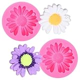 2pcs Daisy Flower Silicone Mold, Flower Chocolate Mold, Artesanales Fondant Moldes, Silicone Resin Casting Molds for Cupcake Decoration, 3D Flowers Molds for Scented Candle DIY Clay Craft(with Hole)