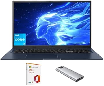 Vivobook Laptop,17.3" FHD Anti-Glare Display, Core i3-1215U (up to 4.4GHz), 16GB RAM, 512GB SSD + 128GB Portable SSD, WiFi 6E, Webcam, Keypad, Copilot, with 2019 Lifetime Office, Win 11 Home