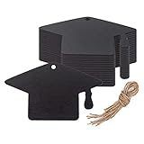 Black Grad Cap Wood Hanging Ornaments Wooden Grad Hat Shaped DIY Craft Cutout with Hole Hemp Ropes Gift Tag for Graduation Party Decoration (3.9x2.4 in, 20 Pcs)
