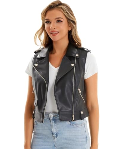 Faux Leather Vest For Women Zipper Cropped Sleeveless Biker Moto Slim PU Motorcycle Waistcoat2