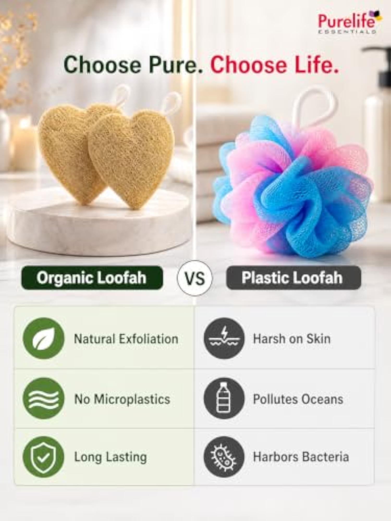 Heart Shape Organic Natural Loofah, Pack of 2