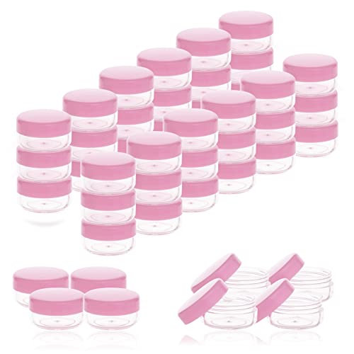 Image of 5 Gram Sample Containers with Lids, Mini Makeup Containers, Empty Plastic Travel Cosmetic Containers with Labels(200 Count, Pink Lid)