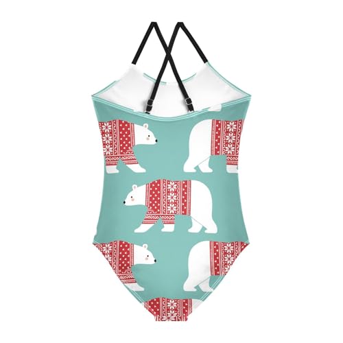 Girls One Piece Swimsuits Polar Bears in Winter Clothes Sport Halter Swimwear Beach Bathing Suit,7-8T2