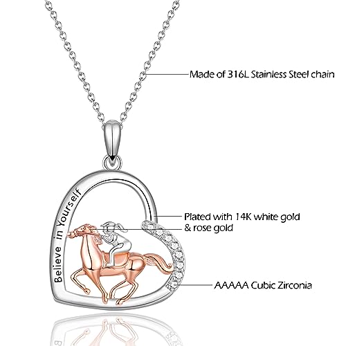 Silver Horse Necklace for Girls Women | Silver Horse Necklace Gifts for Teen Girls, Engraved Believe In Yourself Spirit Riding Horse Free Jewelry Gifts for Birthday Christmas Gifts for Girls3
