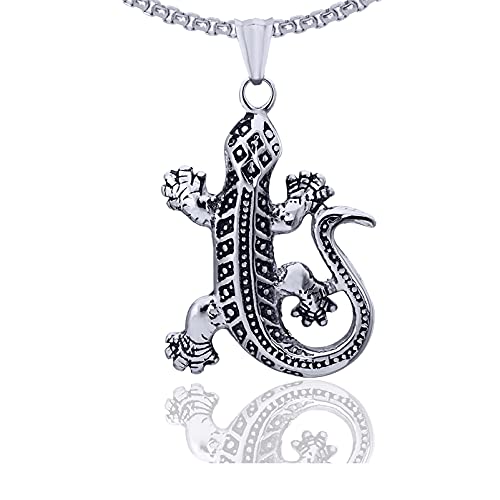 Xusamss Punk Rock Stainless Steel Animal Lizard Pendant Necklace,24