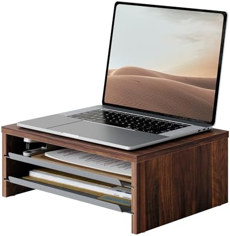 Fenge Monitor Stand, 3-Tier Monitor Riser with Slide-Out Tray, Wo...