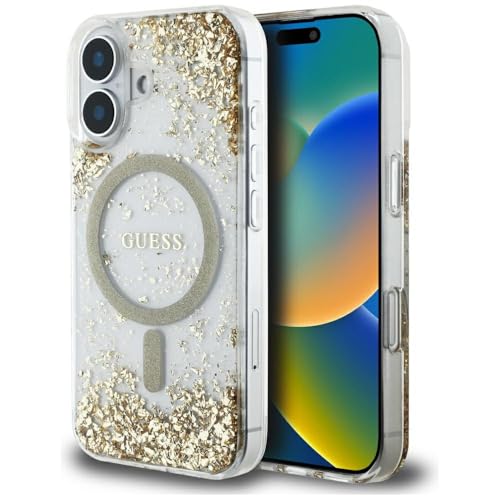 Coque résine iPhone 16 Guess dorée antichoc et MagSafe fiable