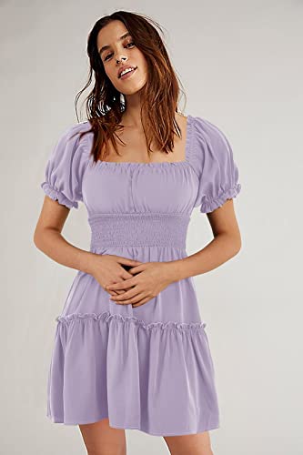 Image of Womens Babydoll Mini Dress Casual Square Neck Short Sleeve Summer Dresses