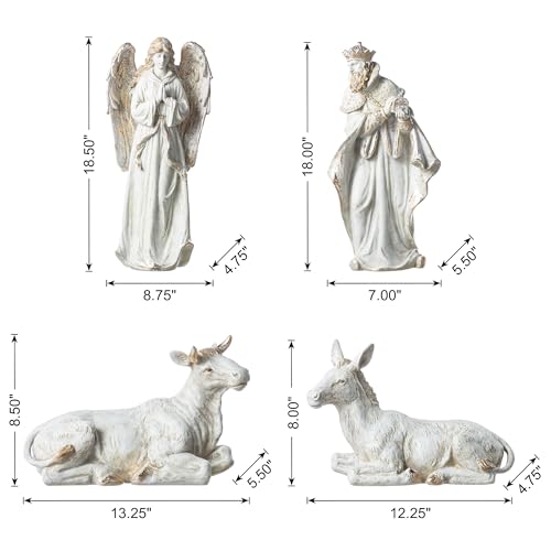 Image of Glitzhome Nativity Set for Christmas Indoor Decorations, 10-Piece Large White Nativity Figurines Sets 18.5 inch x 50 inch, Resin Tabletop Scenes Figures Xmas Collectibles Figurine Statue Holiday Decor