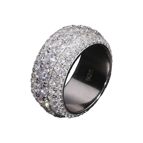 VVS1 5 Row Moissanite Iced Finger Pinky Ring for Men & Women, 18k Gold Plated Solid 925 Sterling Silver Hip Hop Ring 11mm Wide, D Color, GRA Certified