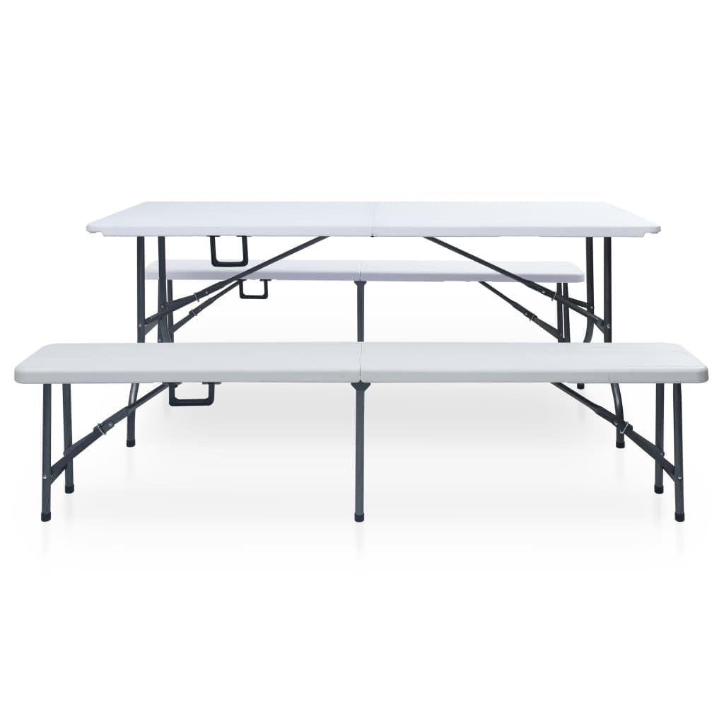 vidaXL Tavolo Giardino Pieghevole 2 Panche 180cm Acciaio e HDPE Bianco