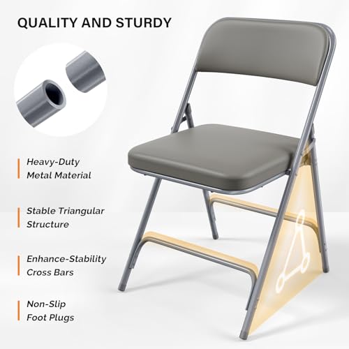 Vingli VLFCTHICKPU1GARY4791 Padded Folding Chairs With Comfortable Thick Padding And Steel Metal Frame thumb #3