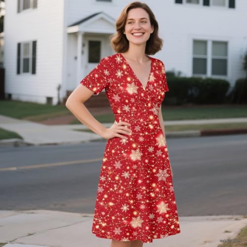 Image of Women's Summer Dresses Short Sleeve Formal Dresses with Pockets
