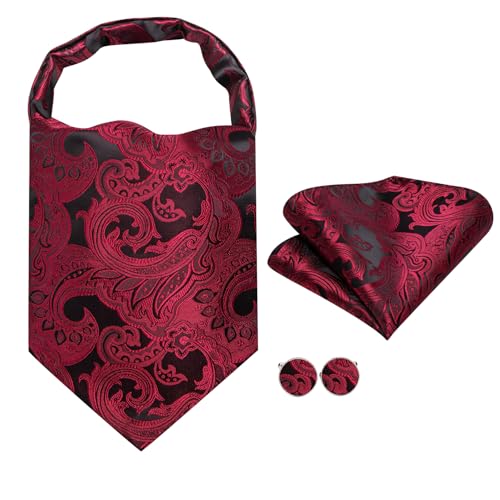 Image of Dubulle Paisley Floral Ascot for Men Self Tie Mens Cravat and Pocket Square Cufflinks Wedding