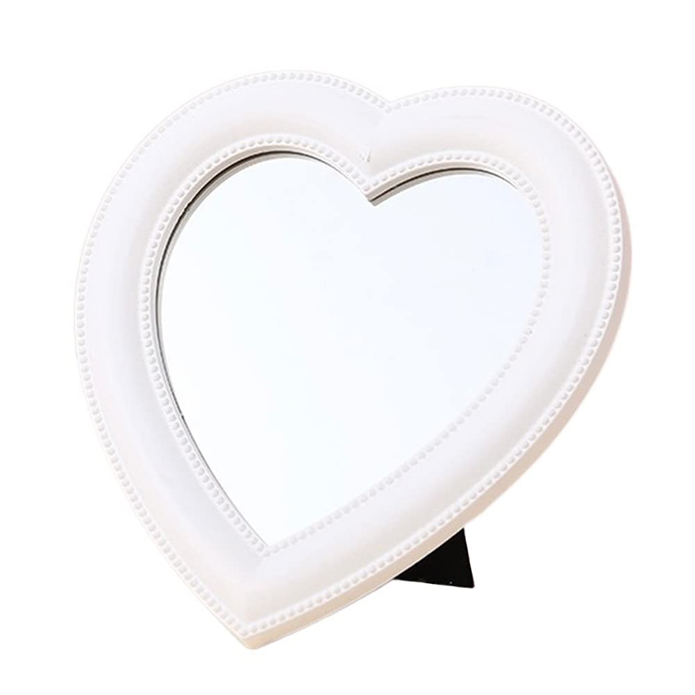 Mokoze Desk Heart Mirror, Wall Mounted Mirror with Bracket Hanging Hole, 7.48"x6.69" White for Table Home Room Decor, Birthday Gift for Girl Women