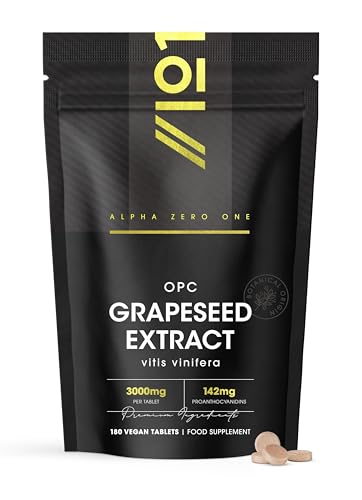 OPC Grape Seed Extract 3,000mg - Standardised 95% OPCs - 180 Vegan Tablets - Made from Italian Vineyard Grapes - 6 Months Supply - by Alpha01