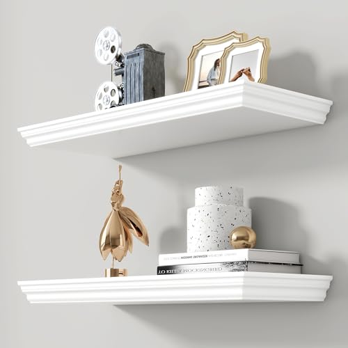 Image of 24 Inch Floating Shelves for Wall, 9.3 inchD Crown Molding Wood Display Shelf