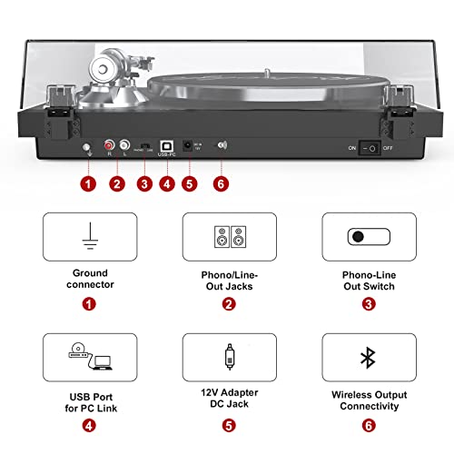Image of Record Player Turntable for Vinyl Record Wireless Output Aluminium Platter Belt-Drive LP Turn Table 2 Speed Phono RCA Line Out AT-3600L MM Cartridge Audio Sound USB Digital to PC Vinyl Recording Black