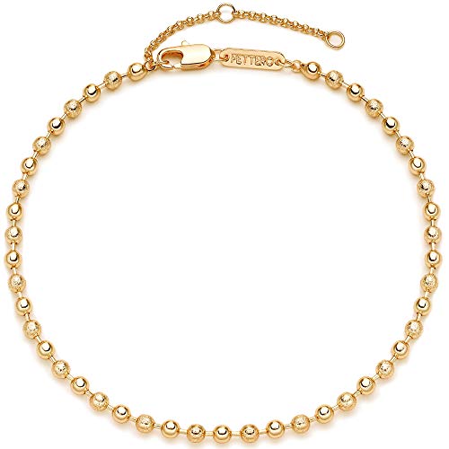 Fettero Women Gold Anklet Round Bead Ball Dainty Chain Link 18K Gold Plated Barefoot Delicate Tiny Cute Summer Boho Beach Simple Anklet For Women Minimalist Foot Jewelry Adjustable Gift For Her #TOP30