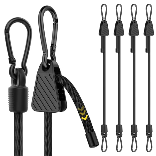 Bungee Cords with Hooks, Upgrade 48 inch Adjustable Bungee Cords with Carabiner Hooks, Easy to Adjust from 7 to 48 inch Elasticity UV-Resistance Bungee Straps Heavy Duty for Bike, Cargo, 4 Pack