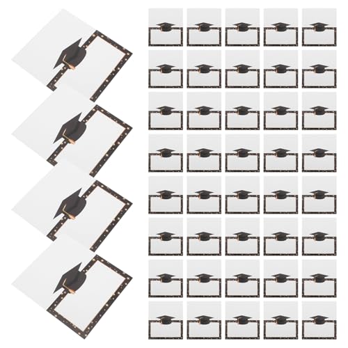 Angoily 100 Tarjetas de Lugar para Graduación Diseño de Sombrero de Doctorado Blanco para Escribir o Imprimir Decoración para Fiesta y Recepción Tarjetas de Mesa para Estudiantes Pack